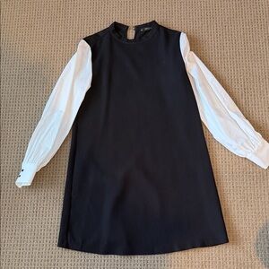 Zara Black Shift Dress with White Bishop Sleeves